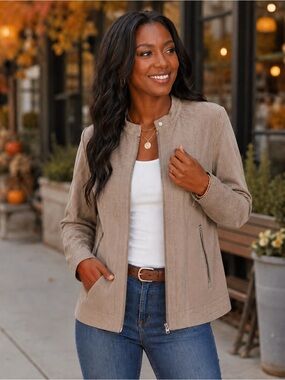 Valerie Stevens Taupe Lightweight Zip-Front Jacket